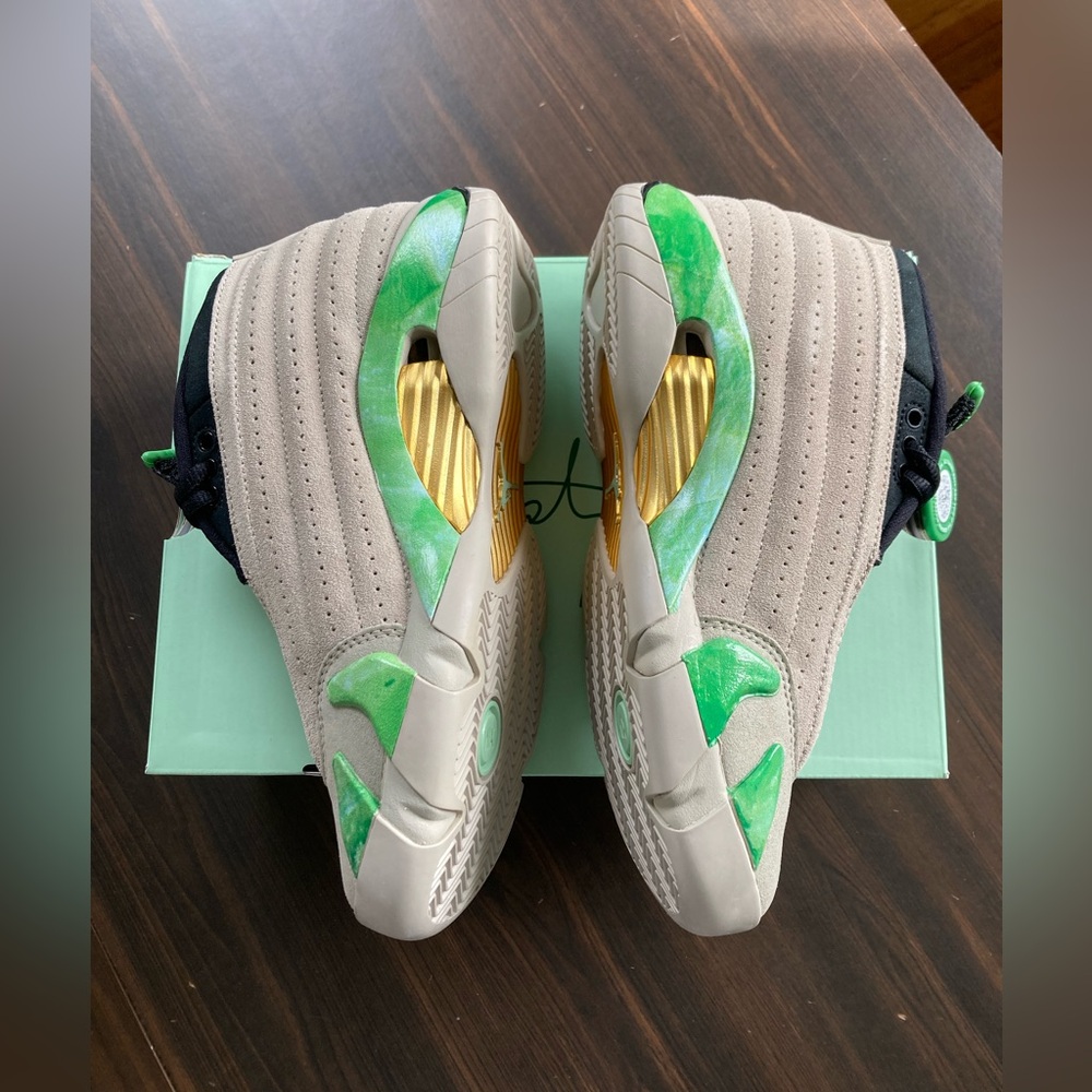 Women's Air Jordan 14 x Aleali May - Fortune - Tan and Green, Size 6.5 W - Picture 7 of 11